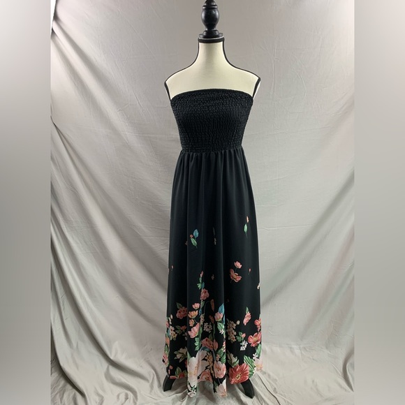 Black Floral Print A- Line Tube Dress - Picture 9 of 12